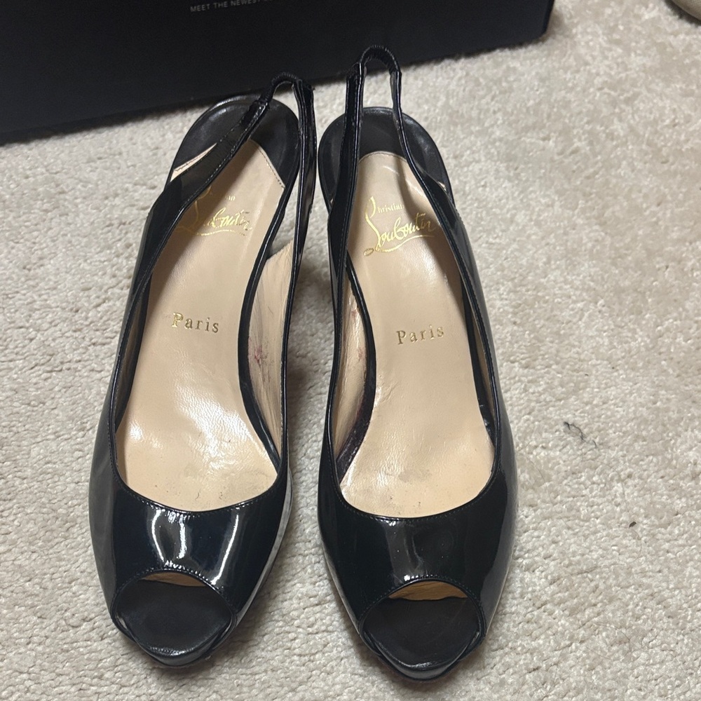 Christian Louboutin Glossy Black Slingback Heels